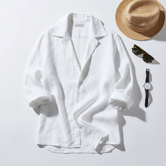Celero Linen Resort Shirt White flat lay