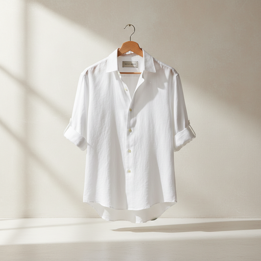 Celero Linen Resort Shirt White hanger