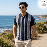 Men's Vertical Panel Striped Knit Polo
