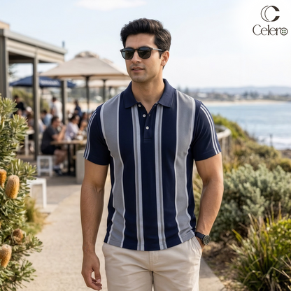 Men's Vertical Panel Striped Knit Polo