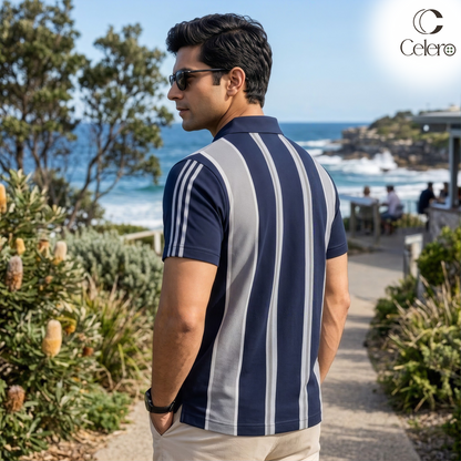 Men's Vertical Panel Striped Knit Polo