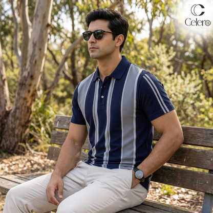 Men's Vertical Panel Striped Knit Polo