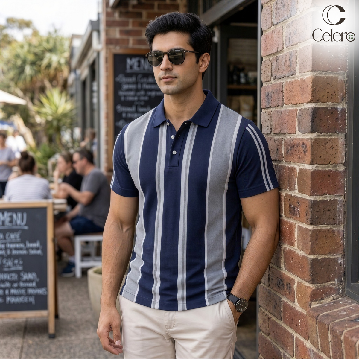 Men's Vertical Panel Striped Knit Polo