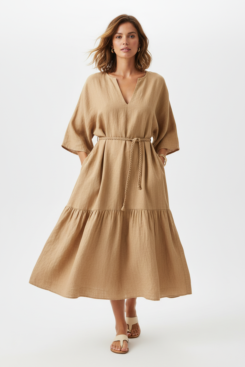 Linen Midi Dress - Front view