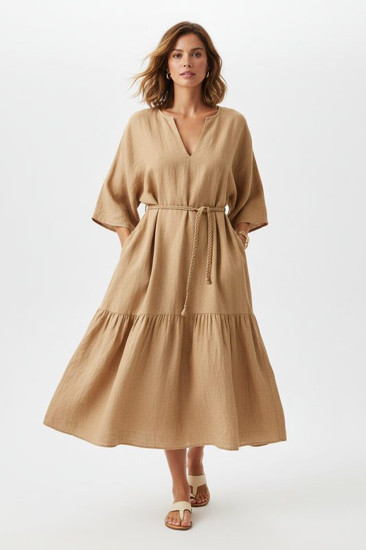 Linen Midi Dress - Front view