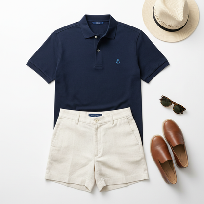 Celero Piqué Polo Navy flat lay