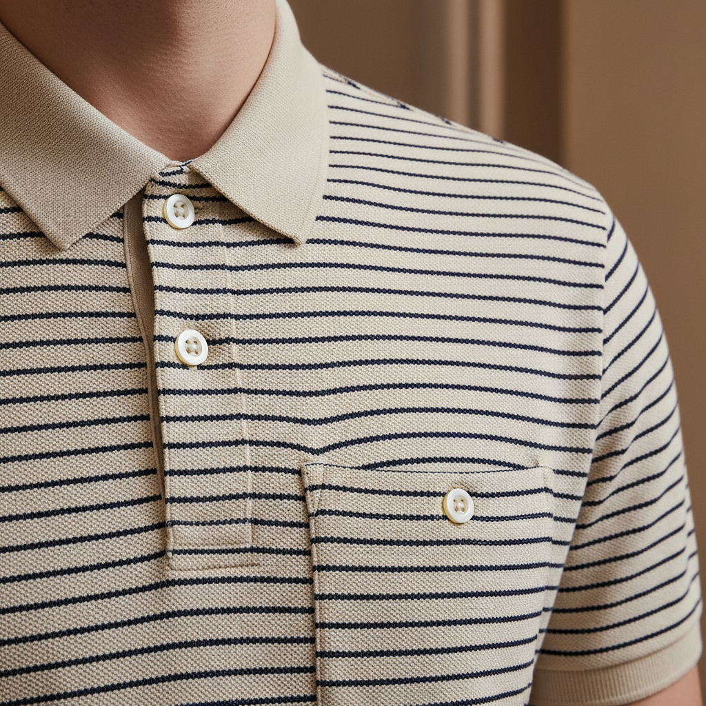 Celero Stripe Polo Ecru detail