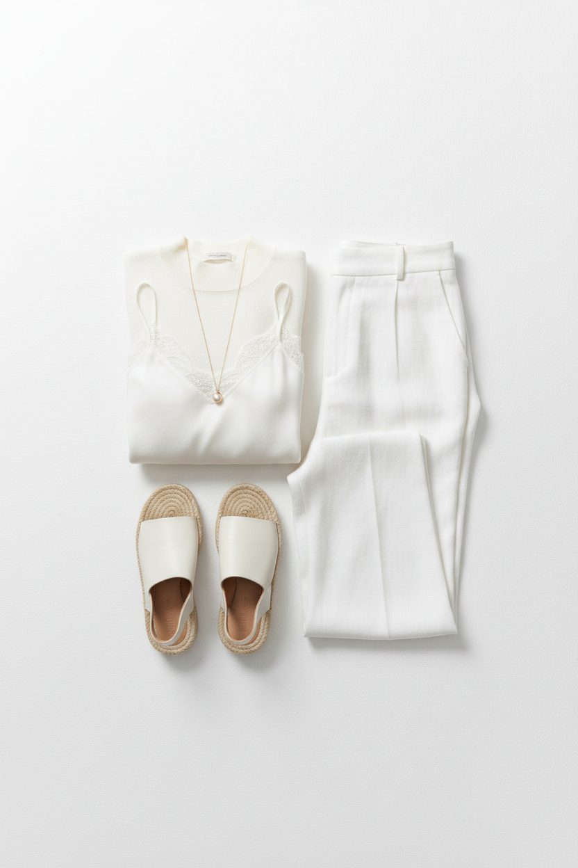 Women's White Cream Top - Flat Lay