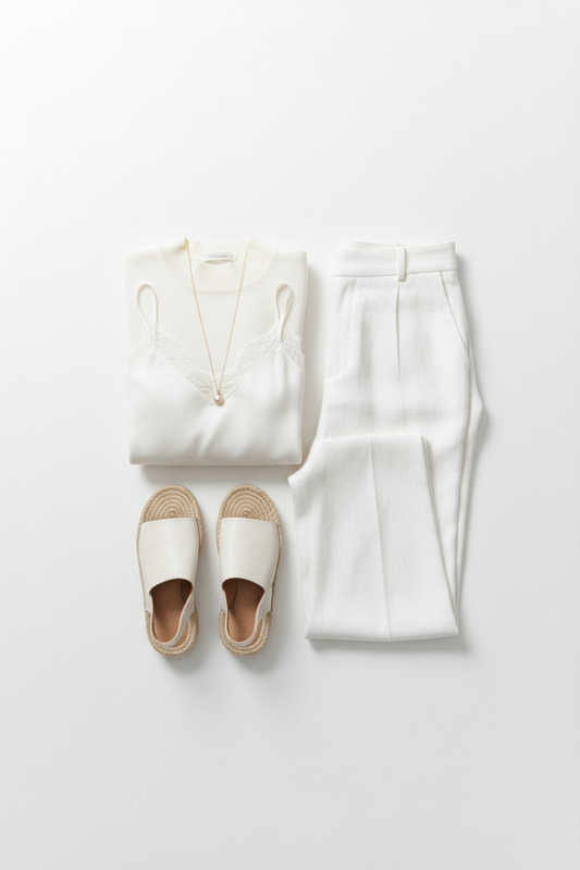 Women's White Cream Top - Flat Lay